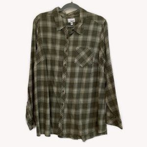 Sonoma Olive Plaid Long-Sleeved Shirt